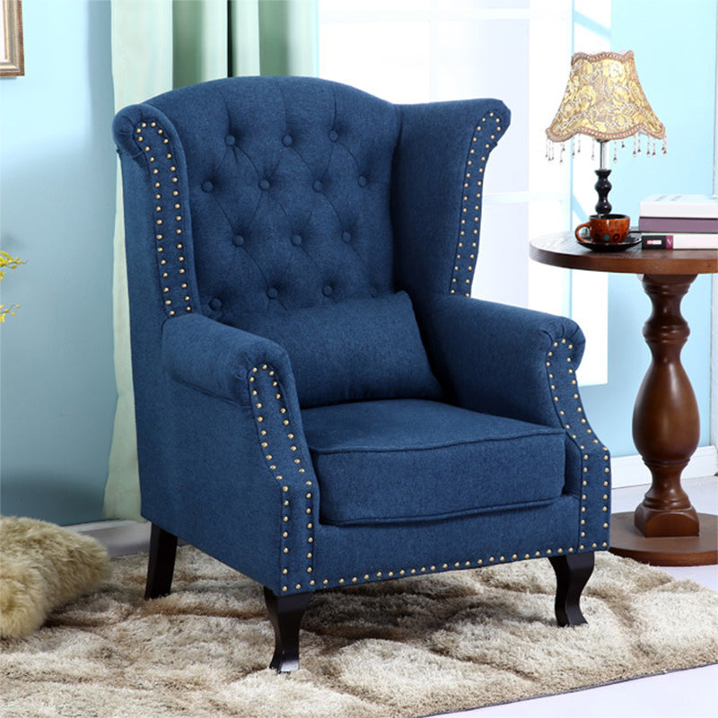 Removable Cushions Chair33.8" L x31.4"W x40.9"H Basic Four Legs Chair Denim Blue Linen Clearhalo 'Accent Chairs' 'accent_chairs' 'Chairs & Seating' 'furn' 'furn_accent_chairs' 'Furniture' 'furniture_accent_chairs' 'Living Room Furniture' 5039971