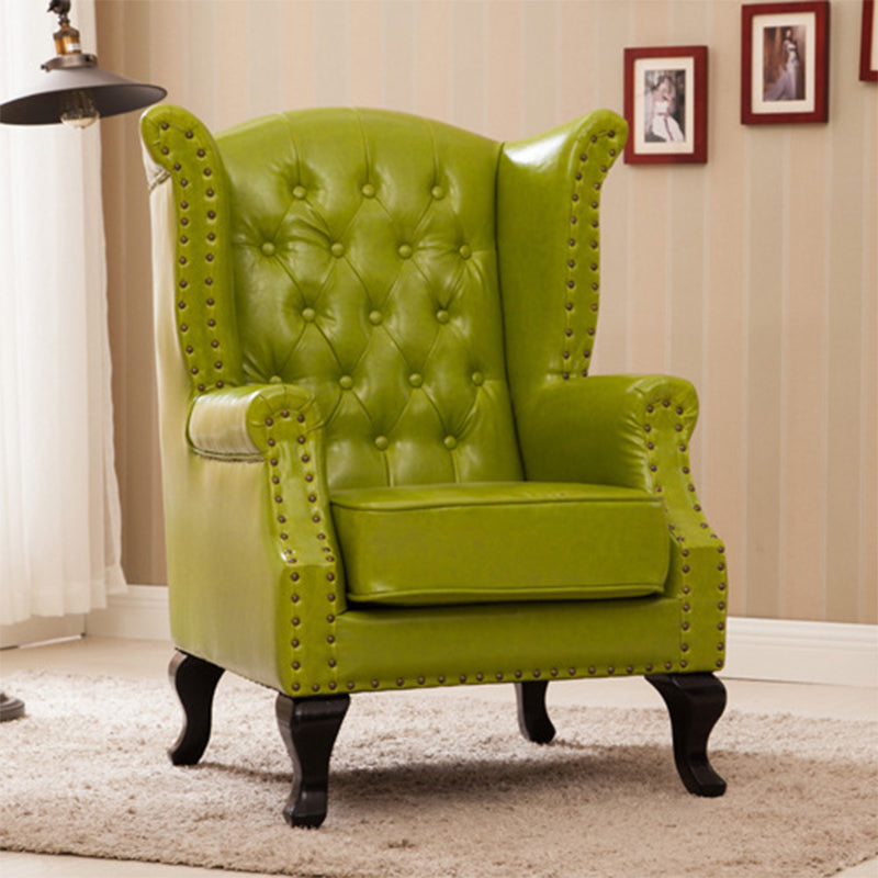 Removable Cushions Chair33.8" L x31.4"W x40.9"H Basic Four Legs Chair Light Army Green Faux Leather Clearhalo 'Accent Chairs' 'accent_chairs' 'Chairs & Seating' 'furn' 'furn_accent_chairs' 'Furniture' 'furniture_accent_chairs' 'Living Room Furniture' 5039972