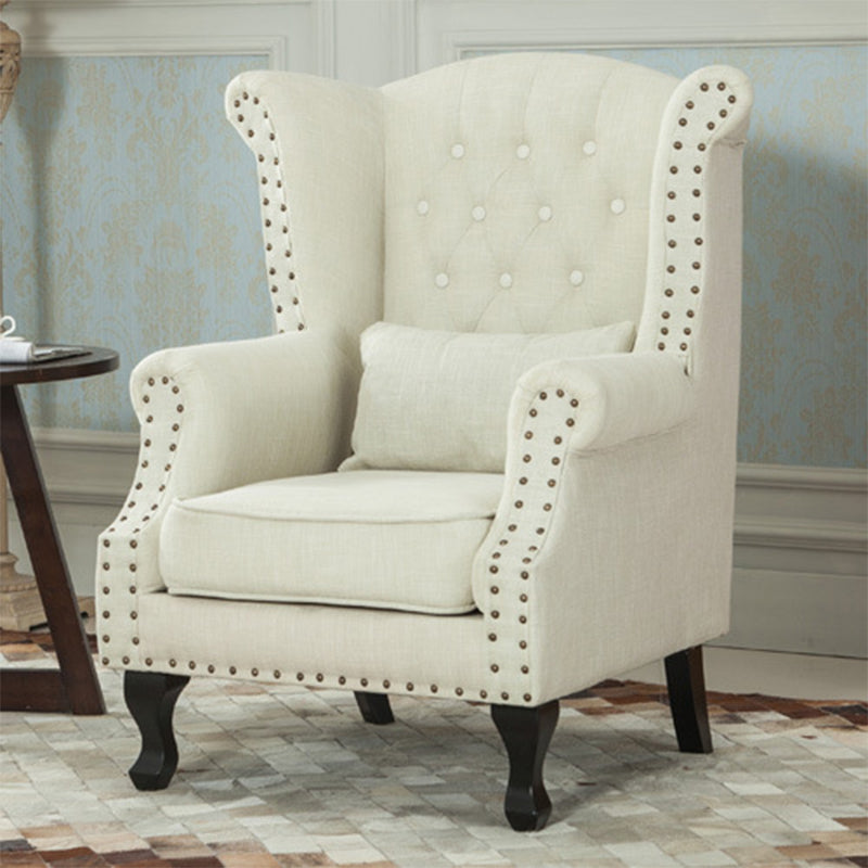 Removable Cushions Chair33.8" L x31.4"W x40.9"H Basic Four Legs Chair Beige Linen Clearhalo 'Accent Chairs' 'accent_chairs' 'Chairs & Seating' 'furn' 'furn_accent_chairs' 'Furniture' 'furniture_accent_chairs' 'Living Room Furniture' 5039973