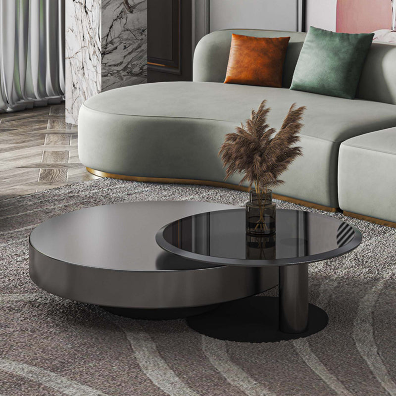 Square Block Base Design Cocktail Table Grey/black Stainless Steel/Glass Coffee Table Clearhalo 'Coffee & Accent Tables' 'Coffee Tables' 'coffee_tables' 'furn' 'furn_coffee_tables' 'Furniture' 'furniture_coffee_tables' 'Living Room Furniture' 5040082