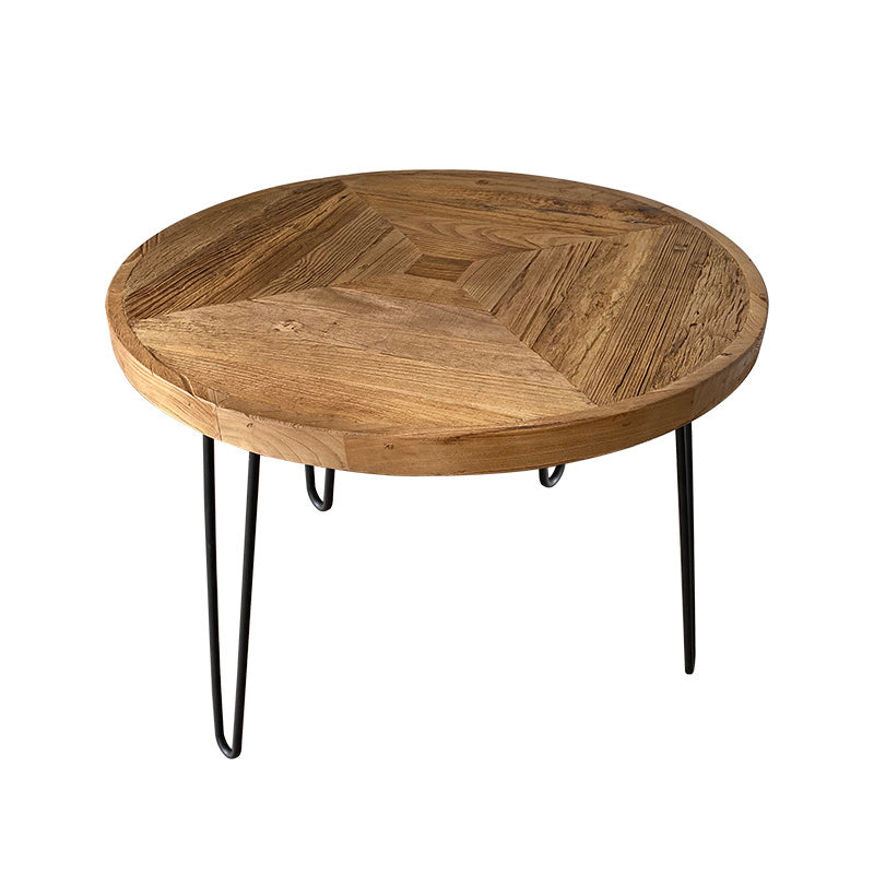 Nordic Style Cocktail Table Brown Elm Wood Top Metal Base Round/square Coffee Table 27.5"L x 27.5"W x 20.5"H Round Clearhalo 'Coffee & Accent Tables' 'Coffee Tables' 'coffee_tables' 'furn' 'furn_coffee_tables' 'Furniture' 'furniture_coffee_tables' 'Living Room Furniture' 5040099