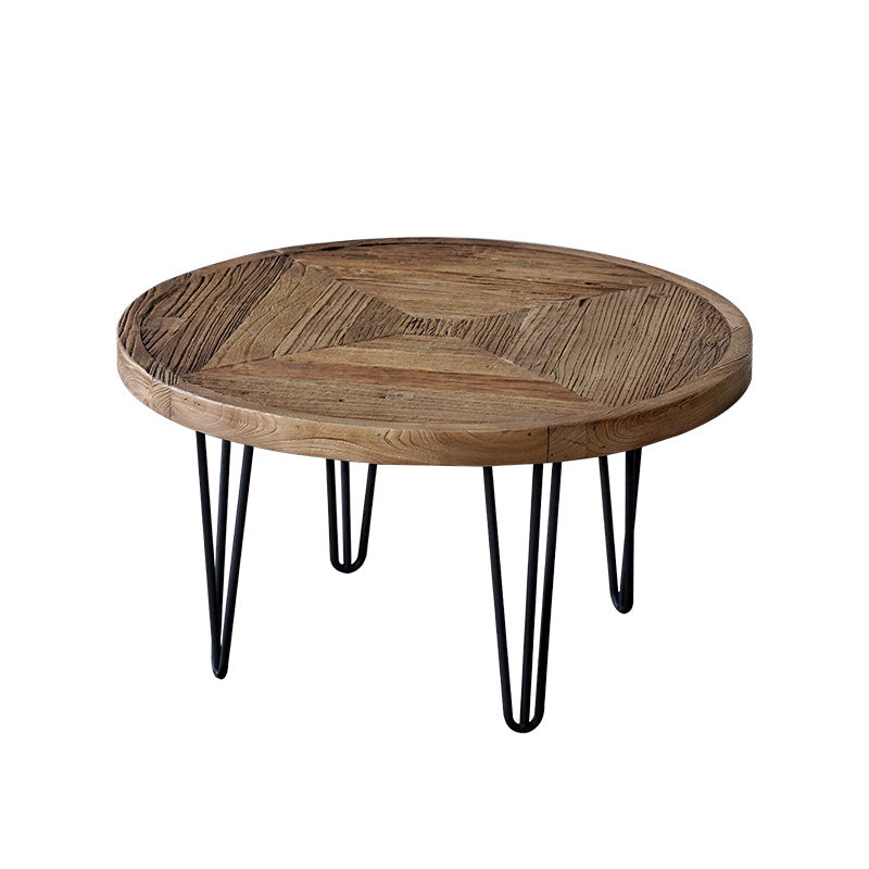 Nordic Style Cocktail Table Brown Elm Wood Top Metal Base Round/square Coffee Table 28"L x 28"W x 16"H Round Clearhalo 'Coffee & Accent Tables' 'Coffee Tables' 'coffee_tables' 'furn' 'furn_coffee_tables' 'Furniture' 'furniture_coffee_tables' 'Living Room Furniture' 5040102