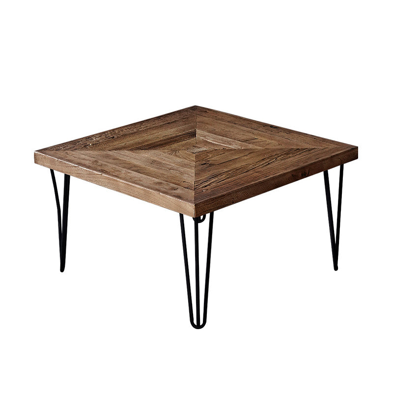 Nordic Style Cocktail Table Brown Elm Wood Top Metal Base Round/square Coffee Table 28"L x 28"W x 16"H Square Clearhalo 'Coffee & Accent Tables' 'Coffee Tables' 'coffee_tables' 'furn' 'furn_coffee_tables' 'Furniture' 'furniture_coffee_tables' 'Living Room Furniture' 5040106