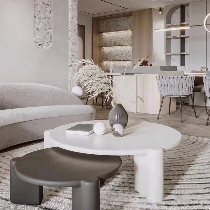 White Goose/black Oak Round Coffee Table with 3 legs Base Cocktail Table 29.5"L x 29.5"W x 16"H + 23.5"L x 23.5"W x 14"H Black-White Clearhalo 'Coffee & Accent Tables' 'Coffee Tables' 'coffee_tables' 'furn' 'furn_coffee_tables' 'Furniture' 'furniture_coffee_tables' 'Living Room Furniture' 5040173