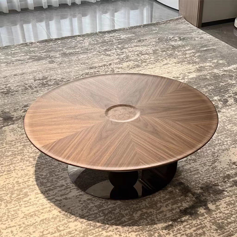 Nordic Style Cocktail Table Walnut/black Wood Round Coffee Table 35.5"L x 35.5"W x 14"H Walnut Clearhalo 'Coffee & Accent Tables' 'Coffee Tables' 'coffee_tables' 'furn' 'furn_coffee_tables' 'Furniture' 'furniture_coffee_tables' 'Living Room Furniture' 5040182