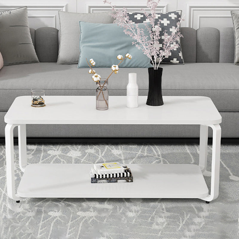 Modern Metal 4 Legs Cocktail Table with Shelf Rectangle Coffee Table White White Clearhalo 'Coffee & Accent Tables' 'Coffee Tables' 'coffee_tables' 'furn' 'furn_coffee_tables' 'Furniture' 'furniture_coffee_tables' 'Living Room Furniture' 5040204