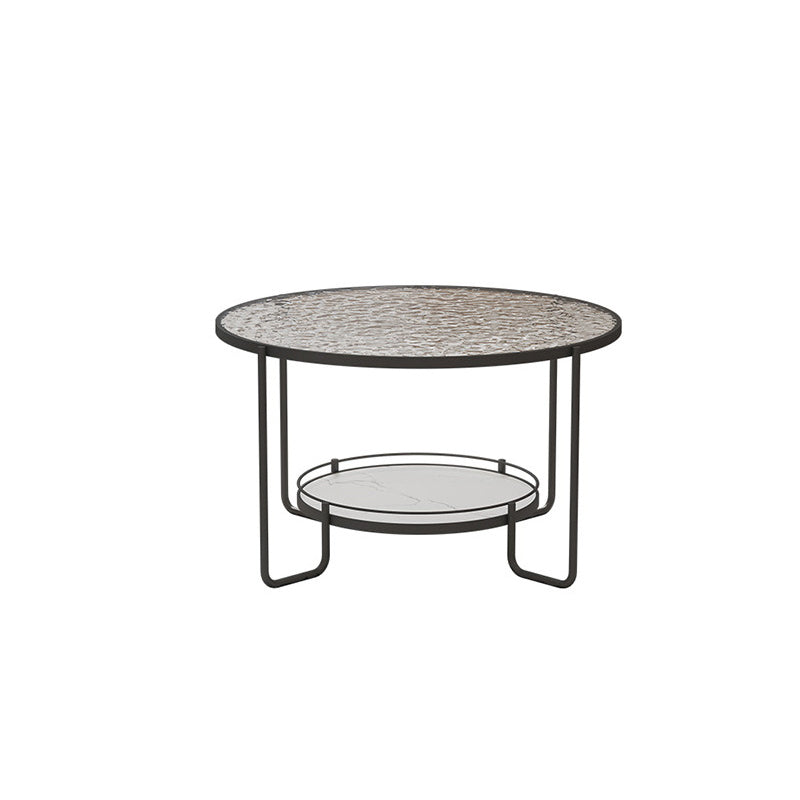 Modern 1 Single Frame Coffee Table Round Cocktail Table with Storage Black Watery Clearhalo 'Coffee & Accent Tables' 'Coffee Tables' 'coffee_tables' 'furn' 'furn_coffee_tables' 'Furniture' 'furniture_coffee_tables' 'Living Room Furniture' 5040248