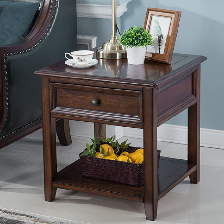Farmhouse Brown Wood End Table, 2-Tier Side Table with Storage 22"L x 18"W x 25.5"H Rectangular Clearhalo 'Coffee & Accent Tables' 'End & Side Tables' 'end_side_table' 'end_side_tables' 'furn' 'furn_end_side_tables' 'Furniture' 'furniture_end_side_table' 'Living Room Furniture' 5041590