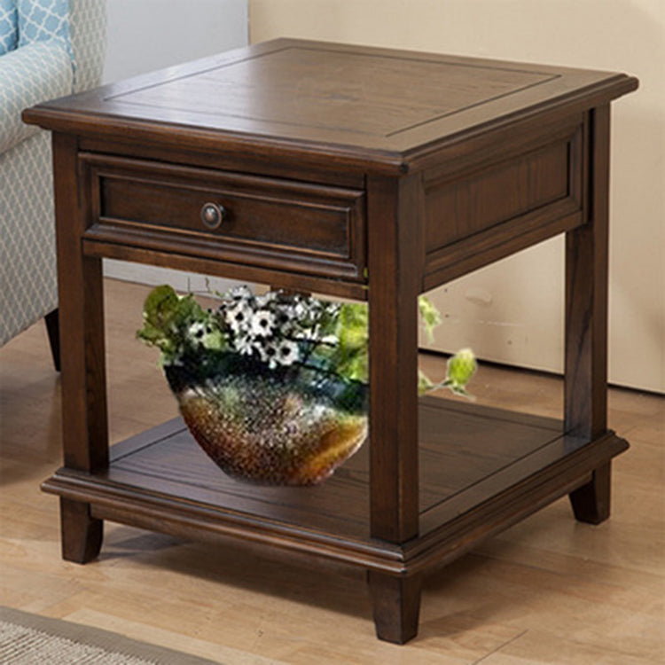 Farmhouse Brown Wood End Table, 2-Tier Side Table with Storage 23.6"L x 23.6"W x 23.6"H Square Clearhalo 'Coffee & Accent Tables' 'End & Side Tables' 'end_side_table' 'end_side_tables' 'furn' 'furn_end_side_tables' 'Furniture' 'furniture_end_side_table' 'Living Room Furniture' 5041593