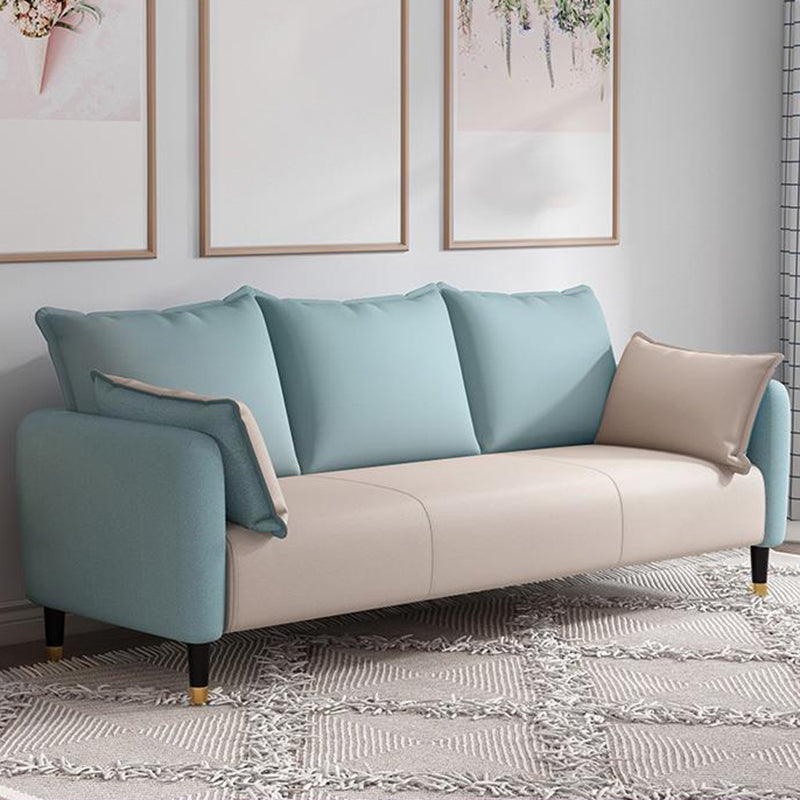 31.4" H 3 Seater Faux Leather Square Arm Sofa for Living Room 76"L x 26"W x 31.5"H White-Green Clearhalo 'furn' 'furn_sofas' 'Furniture' 'furniture_sofas' 'Living Room Furniture' 'Sofa' 'sofas' 5041611
