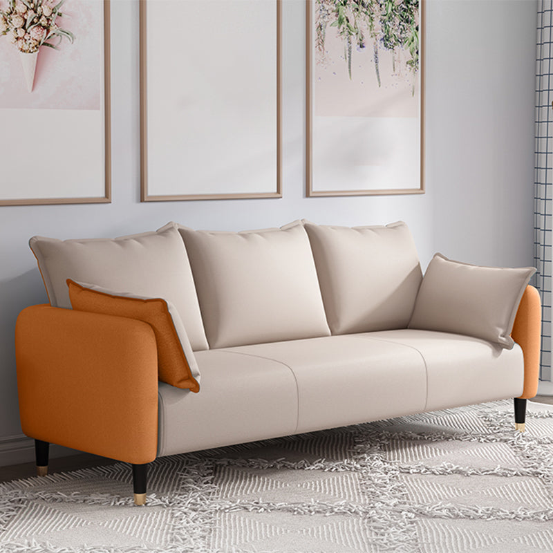 31.4" H 3 Seater Faux Leather Square Arm Sofa for Living Room 68"L x 26"W x 31.5"H White-Saffron Clearhalo 'furn' 'furn_sofas' 'Furniture' 'furniture_sofas' 'Living Room Furniture' 'Sofa' 'sofas' 5041613