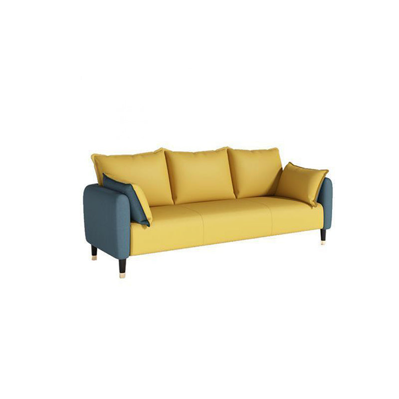 31.4" H 3 Seater Faux Leather Square Arm Sofa for Living Room Blue-Yellow Clearhalo 'furn' 'furn_sofas' 'Furniture' 'furniture_sofas' 'Living Room Furniture' 'Sofa' 'sofas' 5041618