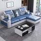 Contemporary Faux Leather/Fabric Sofa with Bolster Pillows for Living Room Peacock Blue Clearhalo 'furn' 'furn_sectionals' 'Furniture' 'furniture_sectionals' 'Living Room Furniture' 'Sectionals' 5041673