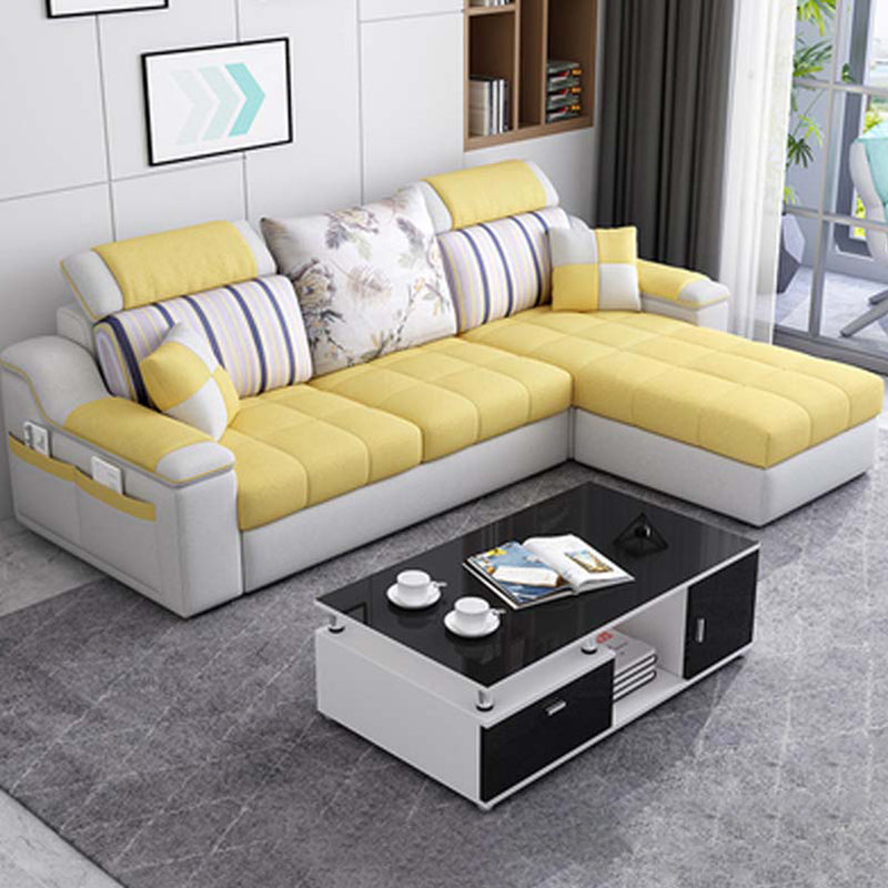 Contemporary Faux Leather/Fabric Sofa with Bolster Pillows for Living Room Yellow Clearhalo 'furn' 'furn_sectionals' 'Furniture' 'furniture_sectionals' 'Living Room Furniture' 'Sectionals' 5041675