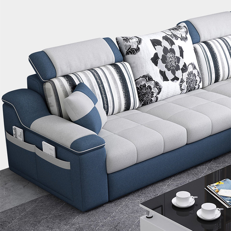 Contemporary Faux Leather/Fabric Sofa with Bolster Pillows for Living Room Clearhalo 'furn' 'furn_sectionals' 'Furniture' 'furniture_sectionals' 'Living Room Furniture' 'Sectionals' 5041677