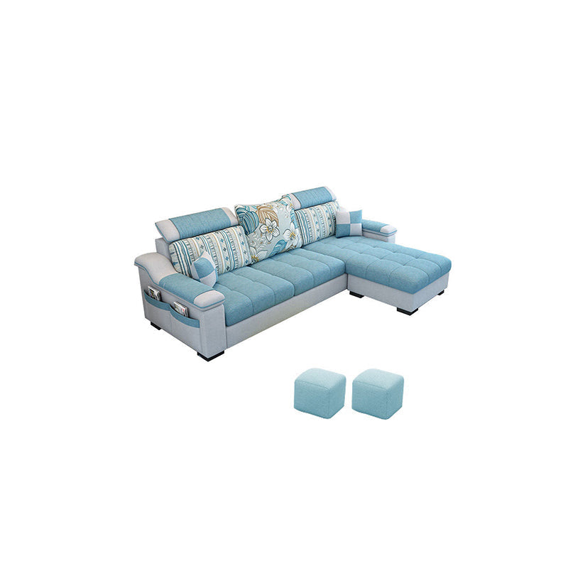 Contemporary Faux Leather/Fabric Sofa with Bolster Pillows for Living Room Clearhalo 'furn' 'furn_sectionals' 'Furniture' 'furniture_sectionals' 'Living Room Furniture' 'Sectionals' 5041678