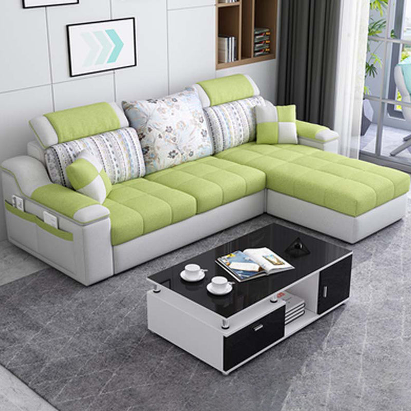 Contemporary Faux Leather/Fabric Sofa with Bolster Pillows for Living Room Green Clearhalo 'furn' 'furn_sectionals' 'Furniture' 'furniture_sectionals' 'Living Room Furniture' 'Sectionals' 5041679