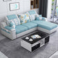 Contemporary Faux Leather/Fabric Sofa with Bolster Pillows for Living Room Light Blue Clearhalo 'furn' 'furn_sectionals' 'Furniture' 'furniture_sectionals' 'Living Room Furniture' 'Sectionals' 5041684