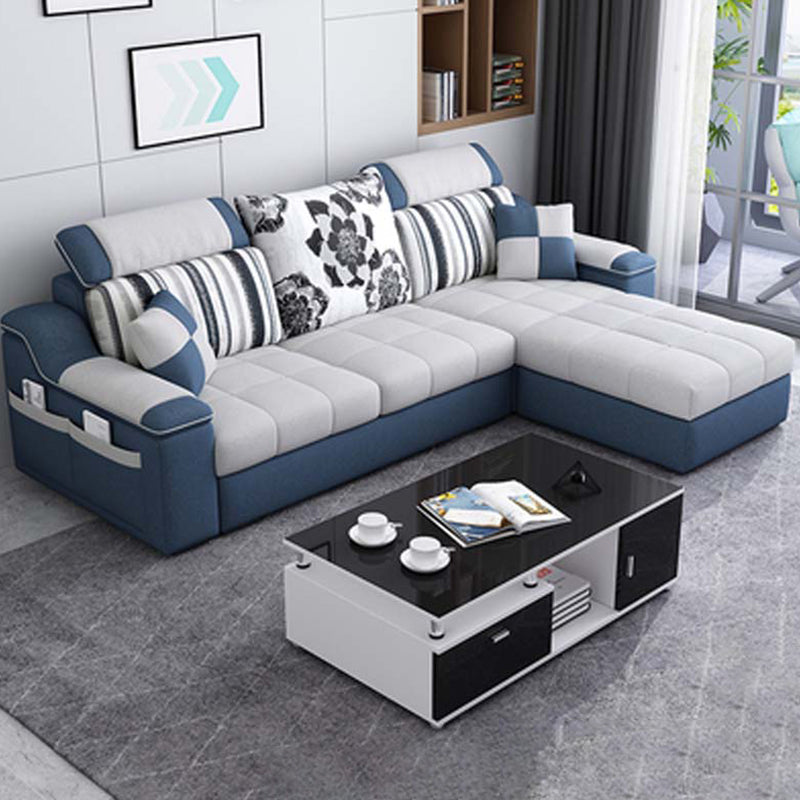 Contemporary Faux Leather/Fabric Sofa with Bolster Pillows for Living Room White Clearhalo 'furn' 'furn_sectionals' 'Furniture' 'furniture_sectionals' 'Living Room Furniture' 'Sectionals' 5041690