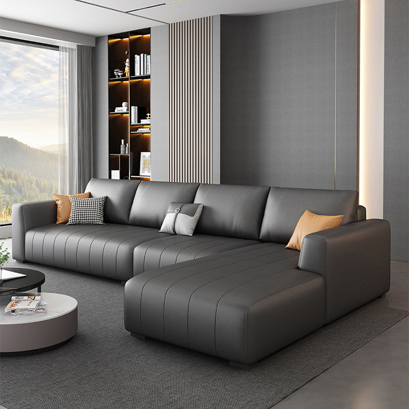 Square Arm Dark Gray Removable Cushions Modern Faux Leather Sofa Clearhalo 'furn' 'furn_sectionals' 'Furniture' 'furniture_sectionals' 'Living Room Furniture' 'Sectionals' 5041692