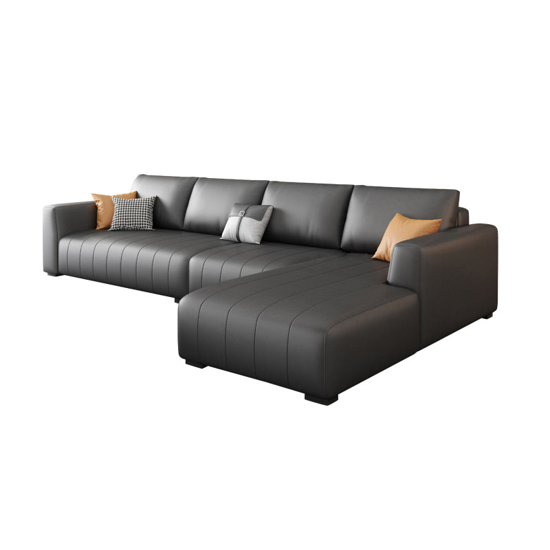 Square Arm Dark Gray Removable Cushions Modern Faux Leather Sofa 138"L x 67"W x 35"H Latex Clearhalo 'furn' 'furn_sectionals' 'Furniture' 'furniture_sectionals' 'Living Room Furniture' 'Sectionals' 5041695