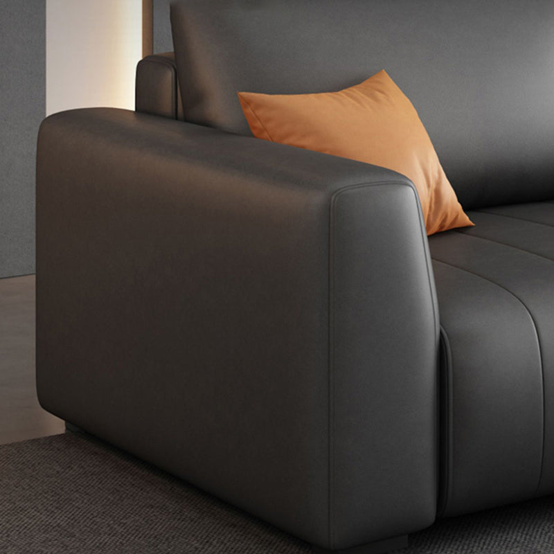 Square Arm Dark Gray Removable Cushions Modern Faux Leather Sofa Clearhalo 'furn' 'furn_sectionals' 'Furniture' 'furniture_sectionals' 'Living Room Furniture' 'Sectionals' 5041696
