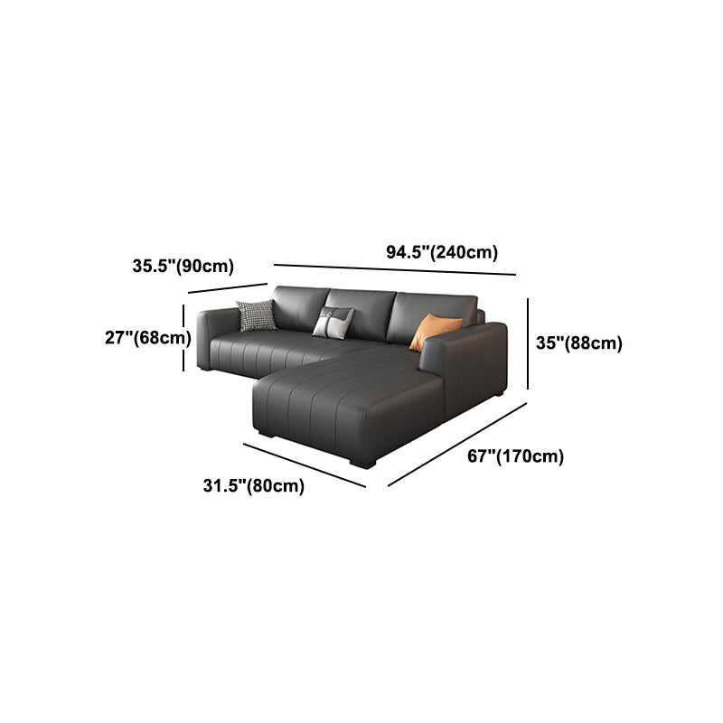Square Arm Dark Gray Removable Cushions Modern Faux Leather Sofa Clearhalo 'furn' 'furn_sectionals' 'Furniture' 'furniture_sectionals' 'Living Room Furniture' 'Sectionals' 5041701