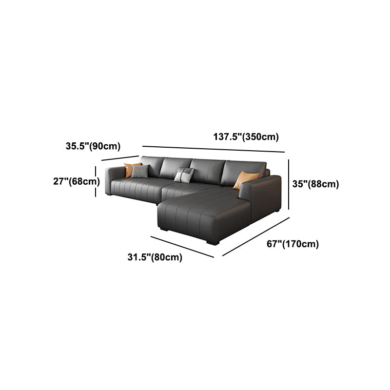 Square Arm Dark Gray Removable Cushions Modern Faux Leather Sofa Clearhalo 'furn' 'furn_sectionals' 'Furniture' 'furniture_sectionals' 'Living Room Furniture' 'Sectionals' 5041702