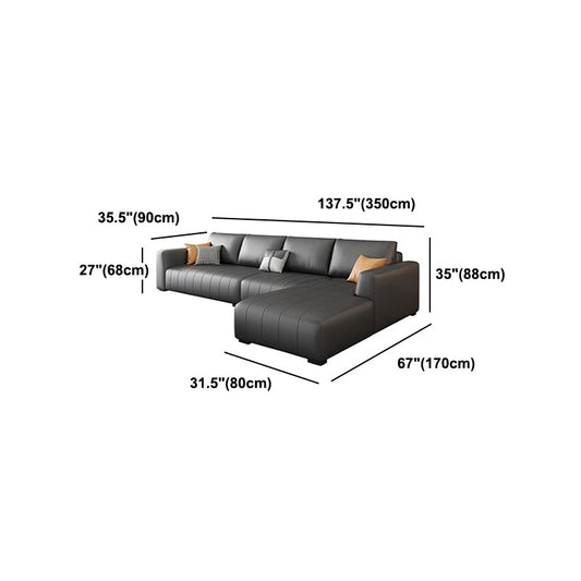 Square Arm Dark Gray Removable Cushions Modern Faux Leather Sofa Clearhalo 'furn' 'furn_sectionals' 'Furniture' 'furniture_sectionals' 'Living Room Furniture' 'Sectionals' 5041702