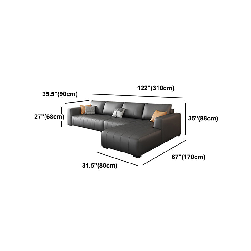 Square Arm Dark Gray Removable Cushions Modern Faux Leather Sofa Clearhalo 'furn' 'furn_sectionals' 'Furniture' 'furniture_sectionals' 'Living Room Furniture' 'Sectionals' 5041703