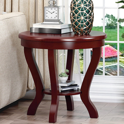 Square/round Coffee Table with Solid Wood Base with 4 Legs Cocktail Table 23.6"L x 23.6"W x 22.4"H Red Brown Shelves Included Clearhalo 'Coffee & Accent Tables' 'End & Side Tables' 'end_side_table' 'end_side_tables' 'furn' 'furn_end_side_tables' 'Furniture' 'furniture_end_side_table' 'Living Room Furniture' 5041735