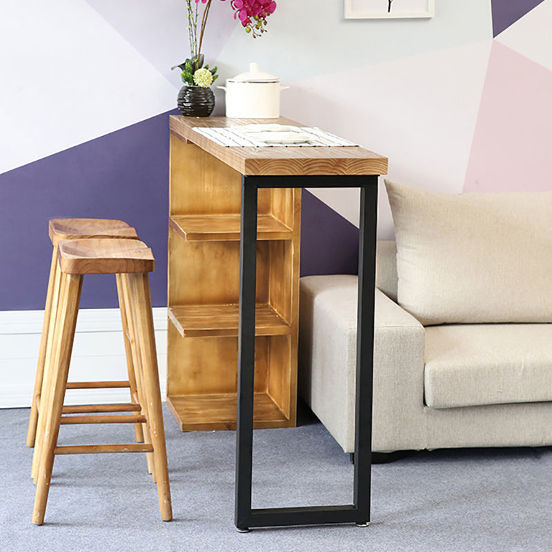 Modern Bar Wine Table with Storage Indoor Rectangle Counter Height Table in Natural 39.4"L x 17.7"W x 41.3"H Without Chairs Clearhalo 'Bar Furniture' 'Bar Tables' 'bar_tables' 'furn' 'furn_bar_tables' 'Furniture' 'furniture_bar_tables' 'Kitchen & Dining Furniture' 5041881
