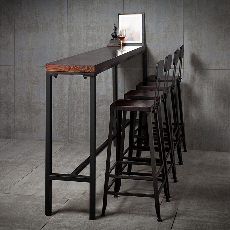 Wood Brown Bistro Accent Dining Table Industrial Rectangle Trestle Pub Table 70.9"L x 15.7"W x 41.3"H Without Chairs Clearhalo 'Bar Furniture' 'Bar Tables' 'bar_tables' 'furn' 'furn_bar_tables' 'Furniture' 'furniture_bar_tables' 'Kitchen & Dining Furniture' 5041896