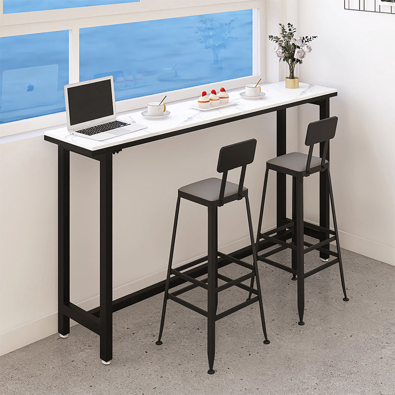 Modern White and Black Bistro Table Rectangle Footrest Cocktail Bar Table 63"L x 15.7"W x 41.3"H Without Chairs Clearhalo 'Bar Furniture' 'Bar Tables' 'bar_tables' 'furn' 'furn_bar_tables' 'Furniture' 'furniture_bar_tables' 'Kitchen & Dining Furniture' 5041916