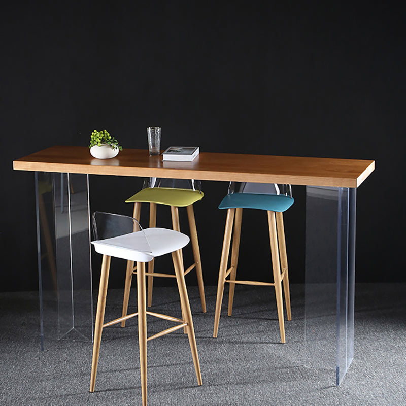 Industrial Style Wood Top Counter Table Acrylic Pedestal Bar Table for Coffee Shop 70.9"L x 15.7"W x 41.3"H Without Chairs Clearhalo 'Bar Furniture' 'Bar Tables' 'bar_tables' 'furn' 'furn_bar_tables' 'Furniture' 'furniture_bar_tables' 'Kitchen & Dining Furniture' 5041951