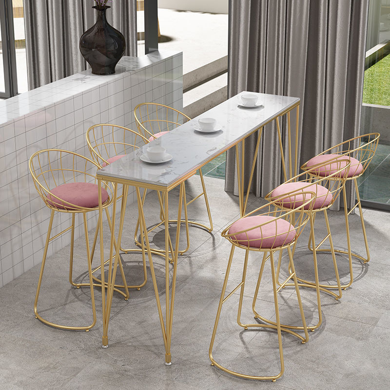 Glam Style Bar Table 42-inch Height Artificial Marble Bistro Table for Living Room 55.1"L x 15.7"W x 41.3"H Without Chairs Clearhalo 'Bar Furniture' 'Bar Tables' 'bar_tables' 'furn' 'furn_bar_tables' 'Furniture' 'furniture_bar_tables' 'Kitchen & Dining Furniture' 5042051