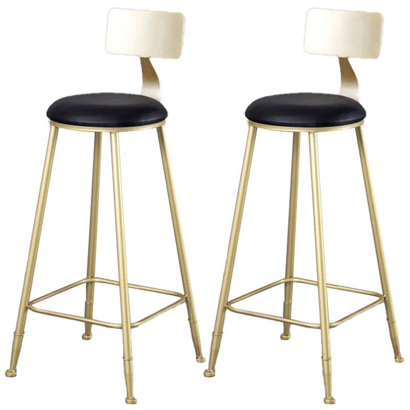 Glam Armless Backrest Counter Stool Iron Kitchen Bar Stool with Leather Cushion and Pedal Black 2 Piece Set Clearhalo 'Bar Furniture' 'Bar Stools' 'bar_stools' 'furn' 'furn_bar_stools' 'Furniture' 'furniture_bar_stools' 'Kitchen & Dining Furniture' 5042182