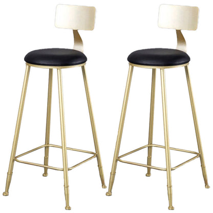 Glam Armless Backrest Counter Stool Iron Kitchen Bar Stool with Leather Cushion and Pedal Black 2 Piece Set Clearhalo 'Bar Furniture' 'Bar Stools' 'bar_stools' 'furn' 'furn_bar_stools' 'Furniture' 'furniture_bar_stools' 'Kitchen & Dining Furniture' 5042182
