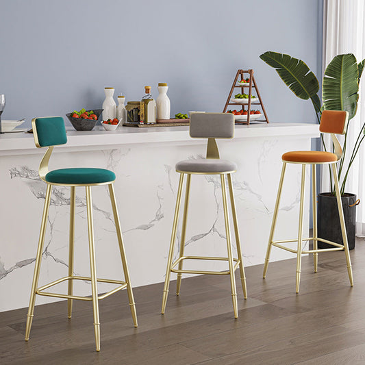 Glam Armless Backrest Counter Stool Iron Kitchen Bar Stool with Leather Cushion and Pedal Clearhalo 'Bar Furniture' 'Bar Stools' 'bar_stools' 'furn' 'furn_bar_stools' 'Furniture' 'furniture_bar_stools' 'Kitchen & Dining Furniture' 5042184