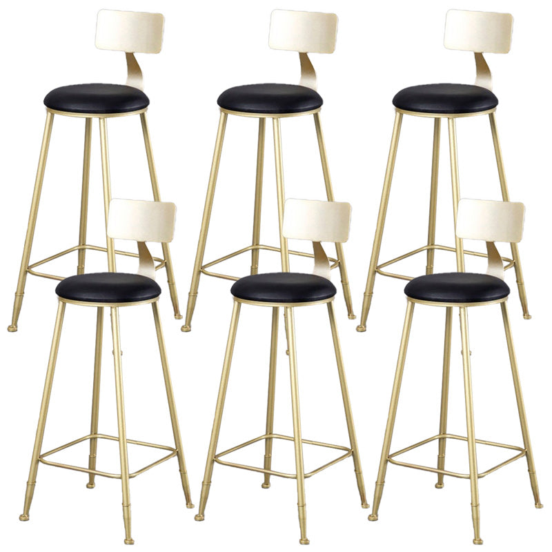 Glam Armless Backrest Counter Stool Iron Kitchen Bar Stool with Leather Cushion and Pedal Black 6 Piece Set Clearhalo 'Bar Furniture' 'Bar Stools' 'bar_stools' 'furn' 'furn_bar_stools' 'Furniture' 'furniture_bar_stools' 'Kitchen & Dining Furniture' 5042185