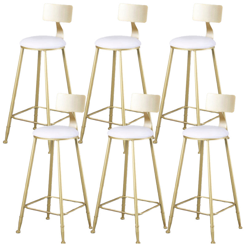 Glam Armless Backrest Counter Stool Iron Kitchen Bar Stool with Leather Cushion and Pedal White 6 Piece Set Clearhalo 'Bar Furniture' 'Bar Stools' 'bar_stools' 'furn' 'furn_bar_stools' 'Furniture' 'furniture_bar_stools' 'Kitchen & Dining Furniture' 5042193