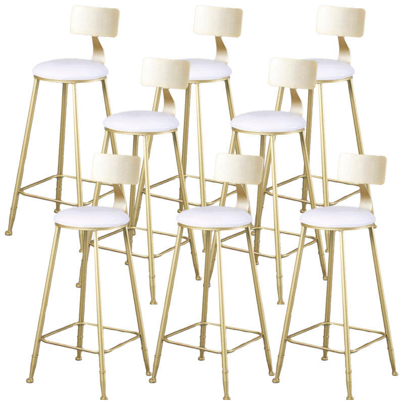 Glam Armless Backrest Counter Stool Iron Kitchen Bar Stool with Leather Cushion and Pedal White 8 Piece Set Clearhalo 'Bar Furniture' 'Bar Stools' 'bar_stools' 'furn' 'furn_bar_stools' 'Furniture' 'furniture_bar_stools' 'Kitchen & Dining Furniture' 5042195