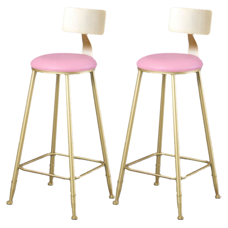 Glam Armless Backrest Counter Stool Iron Kitchen Bar Stool with Leather Cushion and Pedal Pink 2 Piece Set Clearhalo 'Bar Furniture' 'Bar Stools' 'bar_stools' 'furn' 'furn_bar_stools' 'Furniture' 'furniture_bar_stools' 'Kitchen & Dining Furniture' 5042197