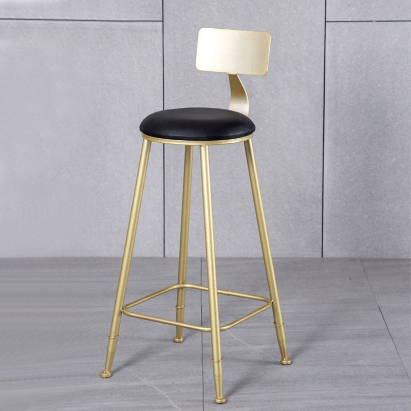 Glam Armless Backrest Counter Stool Iron Kitchen Bar Stool with Leather Cushion and Pedal Clearhalo 'Bar Furniture' 'Bar Stools' 'bar_stools' 'furn' 'furn_bar_stools' 'Furniture' 'furniture_bar_stools' 'Kitchen & Dining Furniture' 5042198