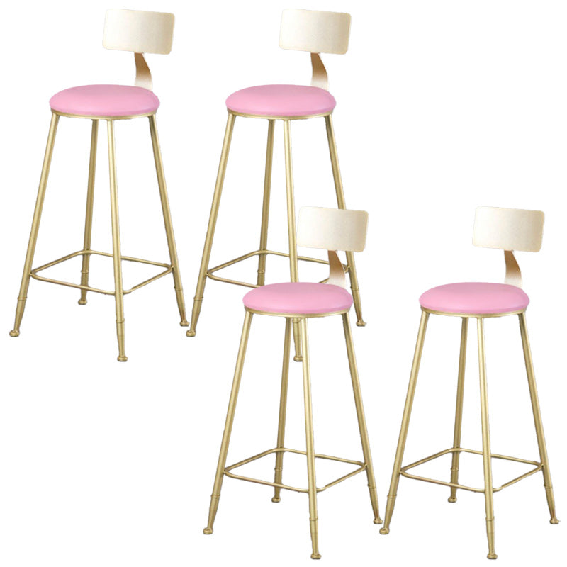 Glam Armless Backrest Counter Stool Iron Kitchen Bar Stool with Leather Cushion and Pedal Pink 4 Piece Set Clearhalo 'Bar Furniture' 'Bar Stools' 'bar_stools' 'furn' 'furn_bar_stools' 'Furniture' 'furniture_bar_stools' 'Kitchen & Dining Furniture' 5042199