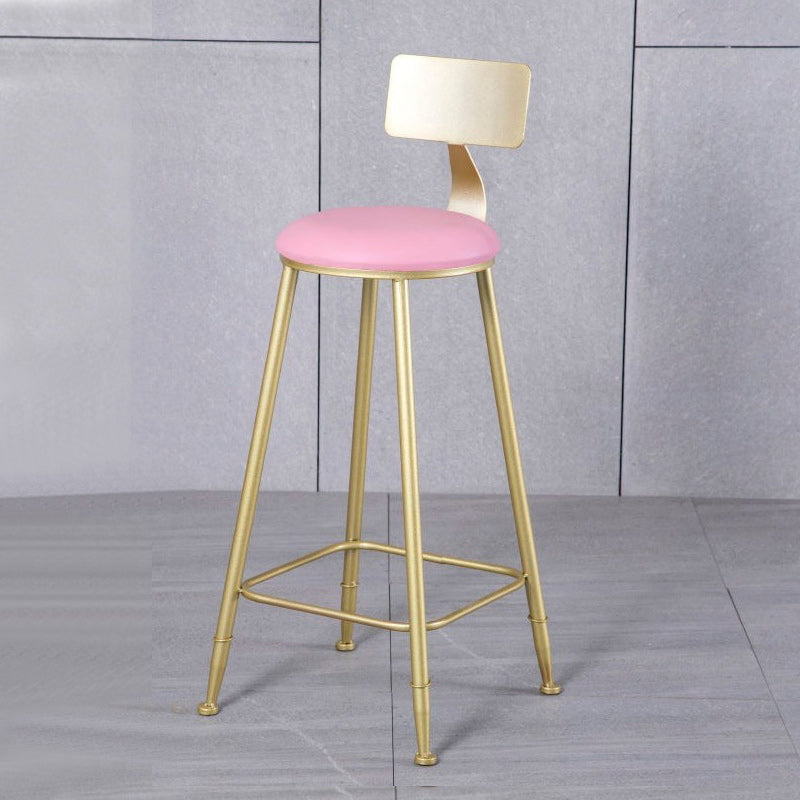 Glam Armless Backrest Counter Stool Iron Kitchen Bar Stool with Leather Cushion and Pedal Clearhalo 'Bar Furniture' 'Bar Stools' 'bar_stools' 'furn' 'furn_bar_stools' 'Furniture' 'furniture_bar_stools' 'Kitchen & Dining Furniture' 5042200