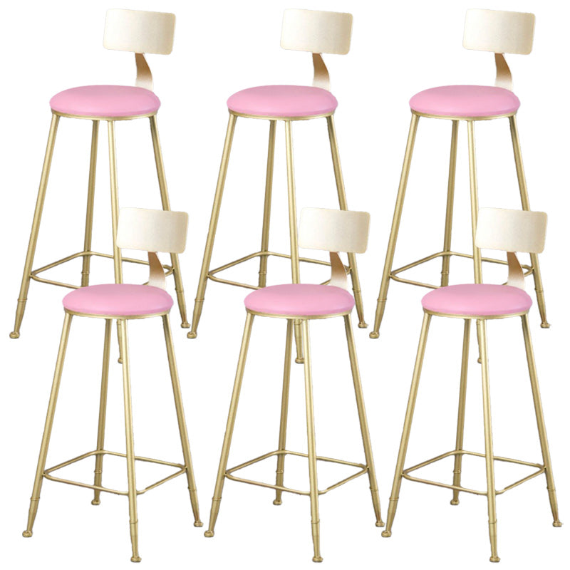 Glam Armless Backrest Counter Stool Iron Kitchen Bar Stool with Leather Cushion and Pedal Pink 6 Piece Set Clearhalo 'Bar Furniture' 'Bar Stools' 'bar_stools' 'furn' 'furn_bar_stools' 'Furniture' 'furniture_bar_stools' 'Kitchen & Dining Furniture' 5042201