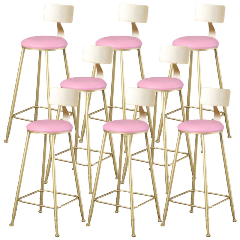 Glam Armless Backrest Counter Stool Iron Kitchen Bar Stool with Leather Cushion and Pedal Pink 8 Piece Set Clearhalo 'Bar Furniture' 'Bar Stools' 'bar_stools' 'furn' 'furn_bar_stools' 'Furniture' 'furniture_bar_stools' 'Kitchen & Dining Furniture' 5042203