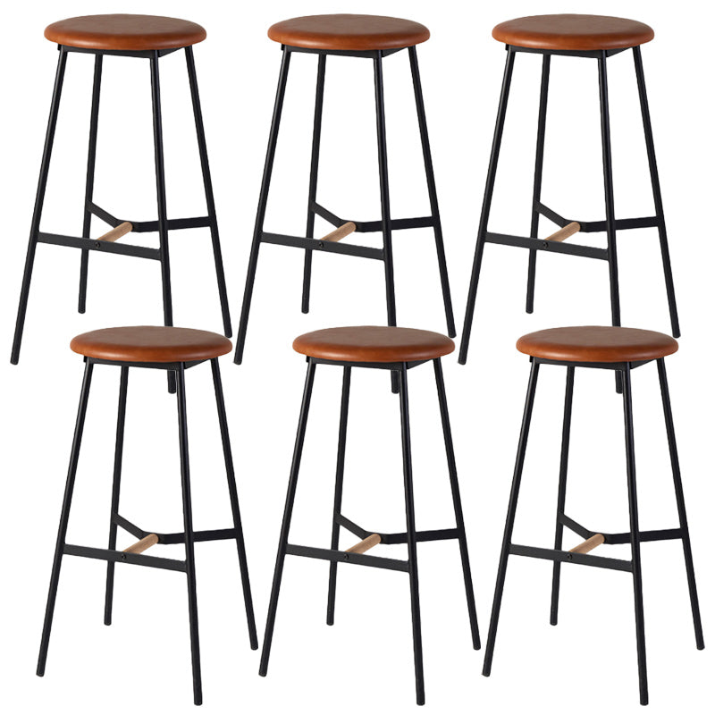Modern Style Round Bar-stool Metal Counter Bar Stool for Restaurant Brown 6 Piece Set Counter Stool(26"H) Clearhalo 'Bar Furniture' 'Bar Stools' 'bar_stools' 'furn' 'furn_bar_stools' 'Furniture' 'furniture_bar_stools' 'Kitchen & Dining Furniture' 5042223