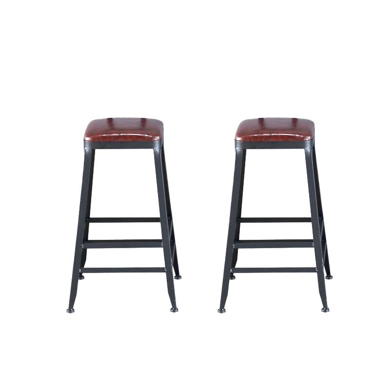 Industrial Armless Counter Stool Iron Cafe Bar Stool with Leather Cushion Backless 2 Piece Set Counter Stool(26"H) Clearhalo 'Bar Furniture' 'Bar Stools' 'bar_stools' 'furn' 'furn_bar_stools' 'Furniture' 'furniture_bar_stools' 'Kitchen & Dining Furniture' 5042369